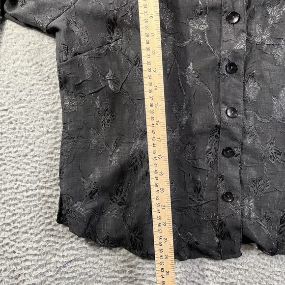 COLDWATER CREEK BLOUSE WOMENS PETITE PXL BLACK FLORAL BUTTON NWT NEW COLLARED - Picture 7 of 8